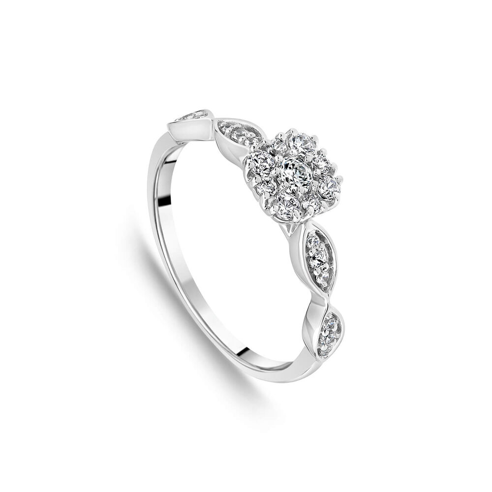 9ct White Gold 0.33ct Diamond Cushion Cluster Shoulders Ring image number 0