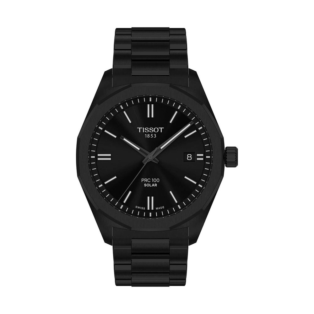 Tissot PRC 100 Solar 39mm Black Dial Black Tone Steel Bracelet Watch