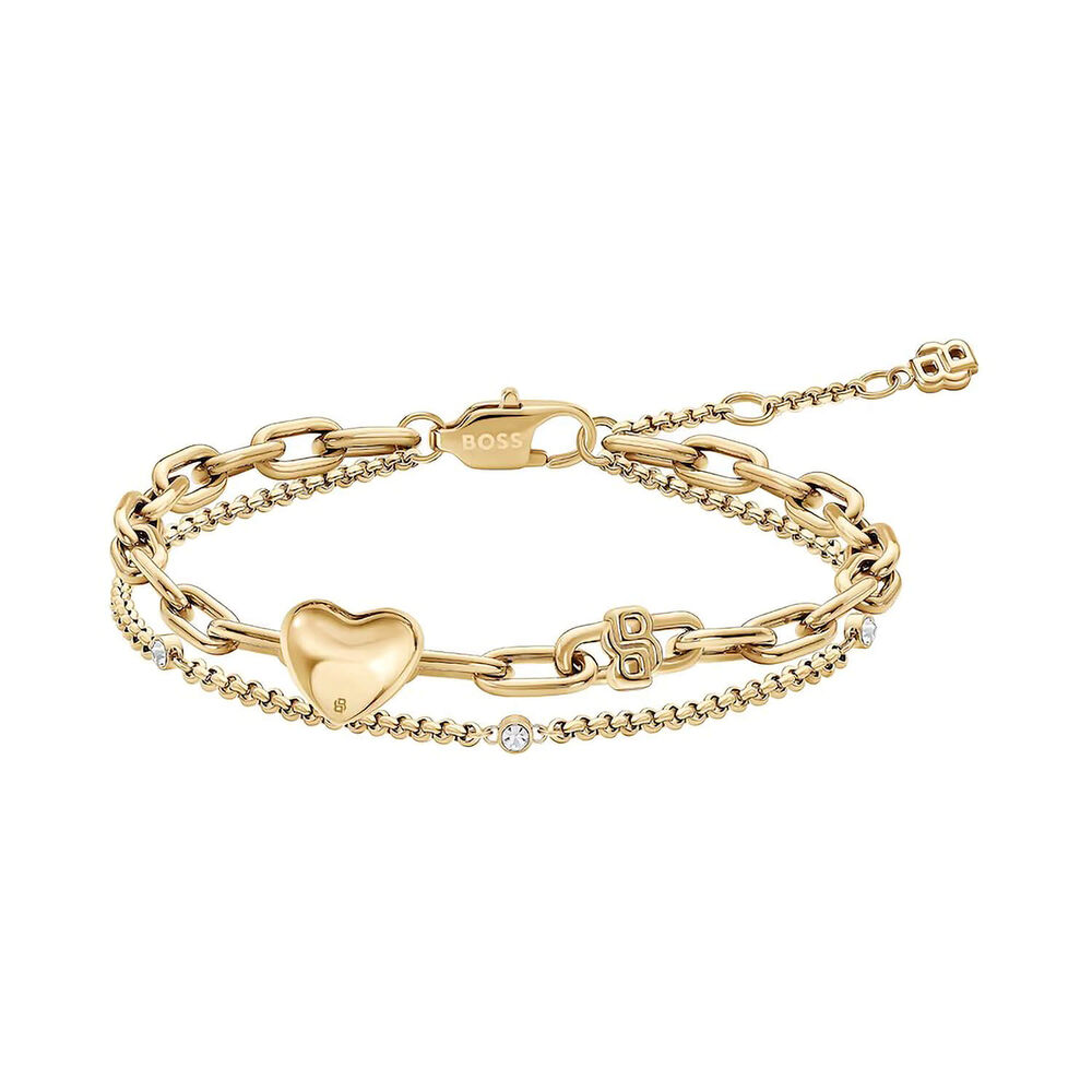 BOSS Amara Gold Tone Ion Plated Stainless Steel Crystal Bracelet