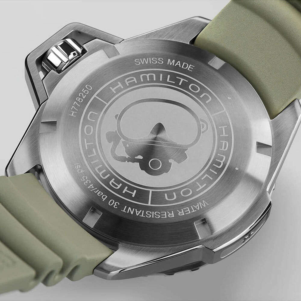Pre-Owned Hamilton Khaki Navy Frogman 46mm Black Dial Green Strap Watch