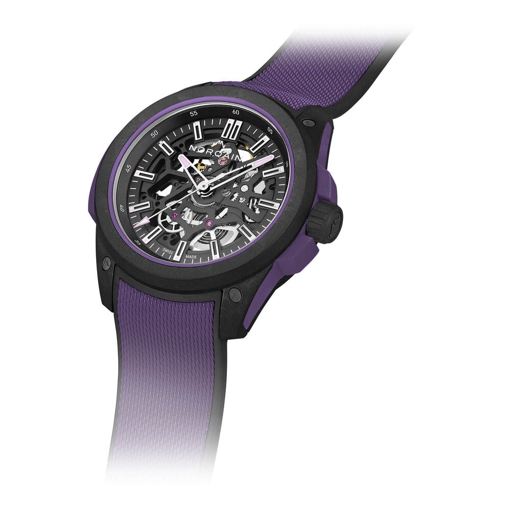 NORQAIN Wild ONE Skeleton 42mm Dial Purple Rubber Strap Watch