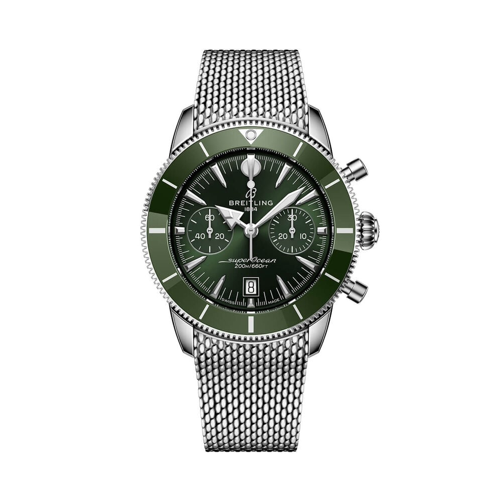 Breitling Superocean Heritage B01 Chronograph 42mm Green Dial Mesh Steel Bracelet Watch image number 0