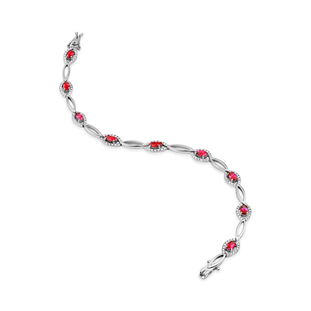 9ct White Gold Ruby & 0.71ct Oval Diamond Bracelet image number 0