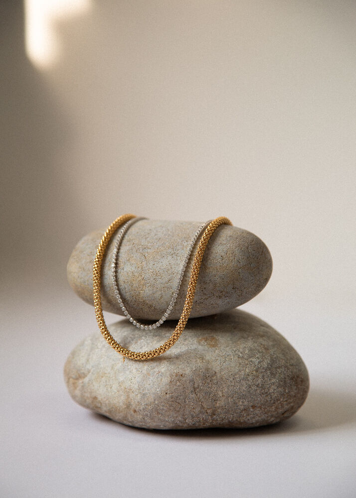 Silver & Yellow Gold Plated Popcorn Tube Necklet