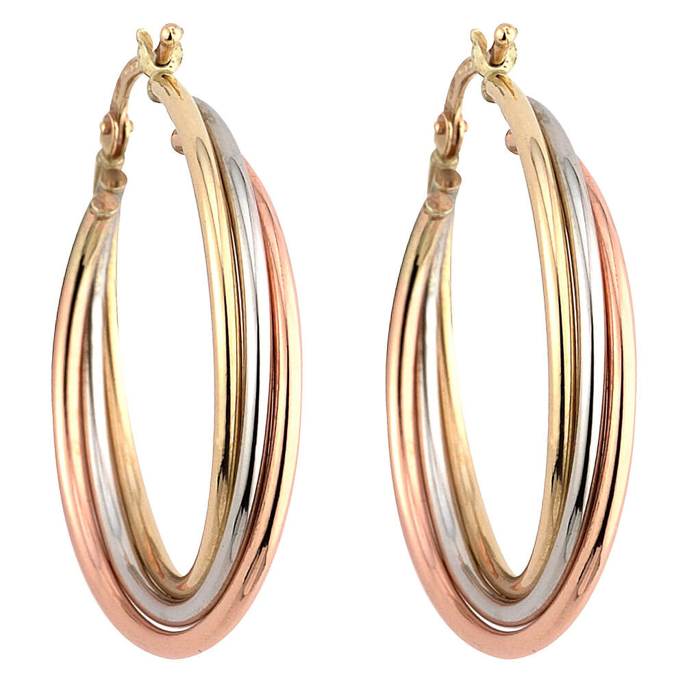 9ct three colour gold medium Russian hoop earring earrings