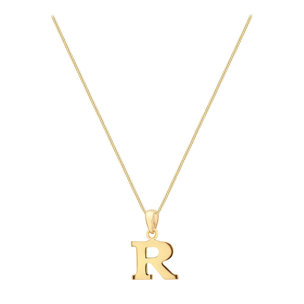 9ct Yellow Gold Plain Initial R Pendant With 16-18' Chain (Chain Included)