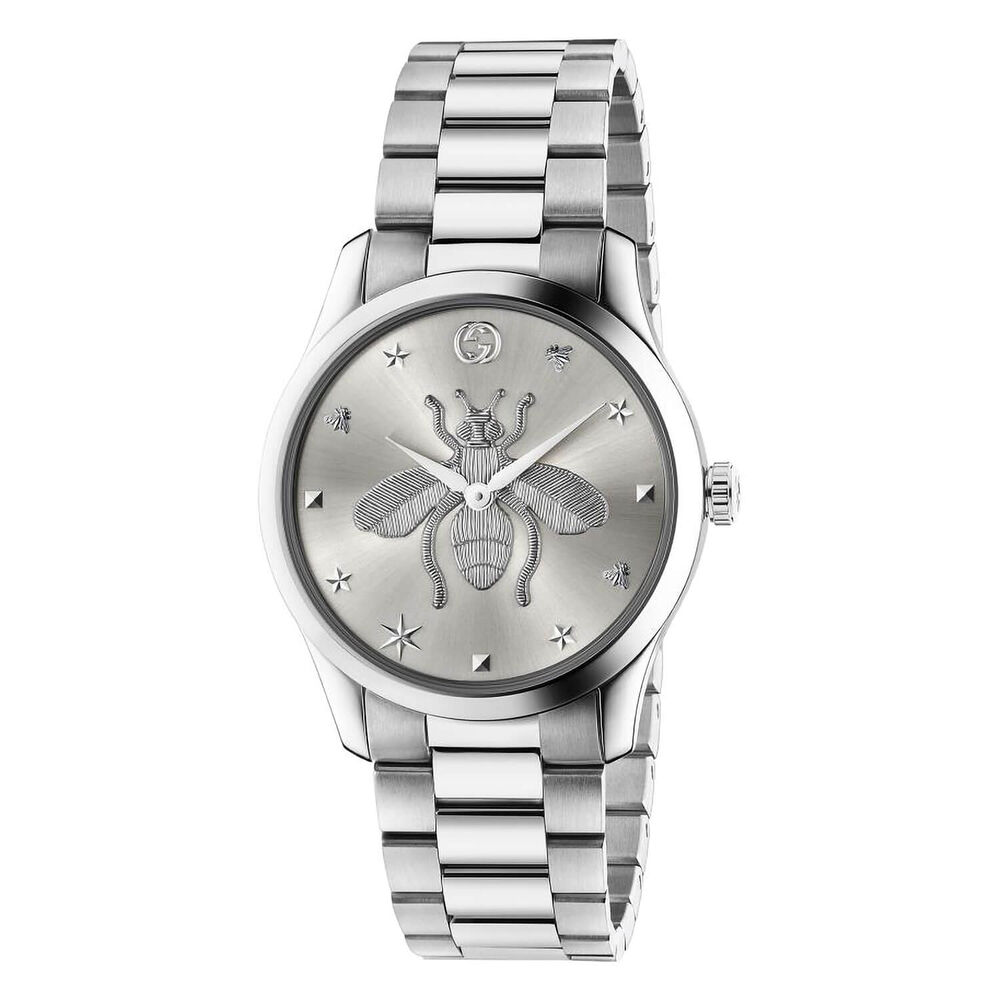 Gucci G-Timeless 38mm Silver Bee Dial Bracelet Watch