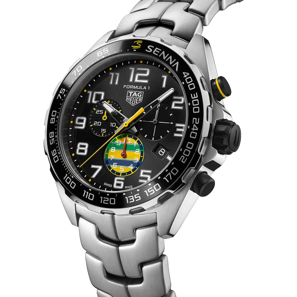 TAG Heuer Formula 1 Chronograph x Senna 43mm Black Dial Steel Bracelet Watch