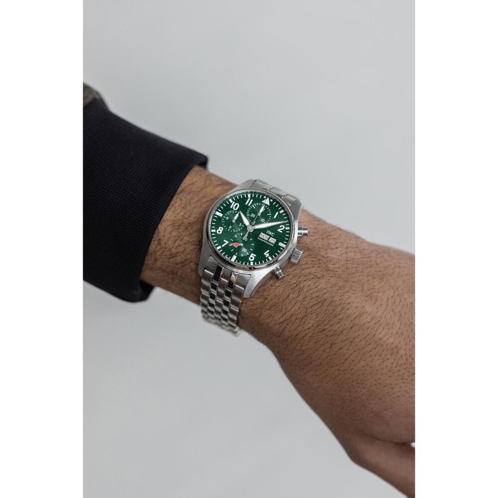 IWC Schaffhausen Pilot's Chronograph 41 Green Dial Steel Case Bracelet Watch image number 7