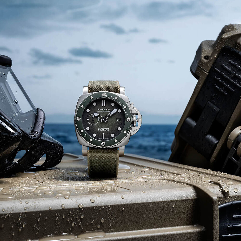Panerai Submersible Marina Militare 44mm Green Dial Steel Case Textile Strap Watch image number 7