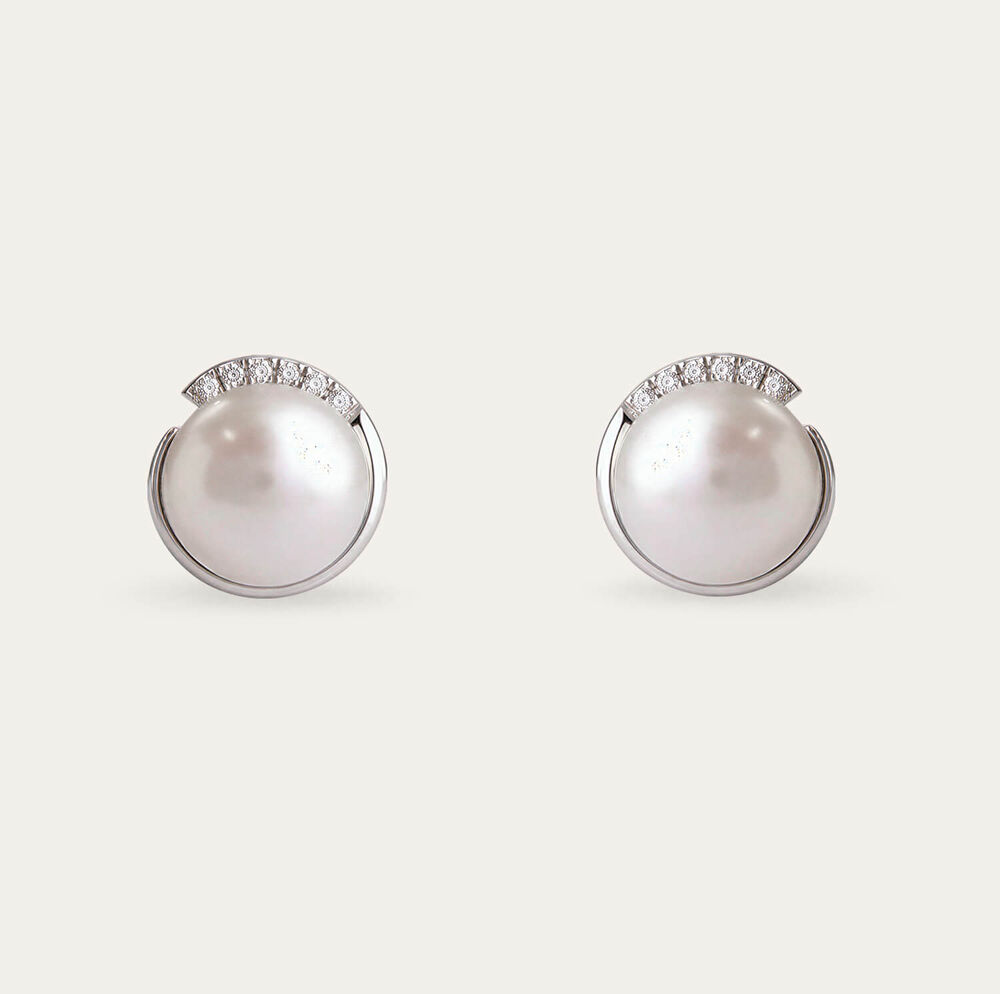 Sterling Silver Freshwater Pearl Cubic Zirconia Half Bezel Stud Earrings