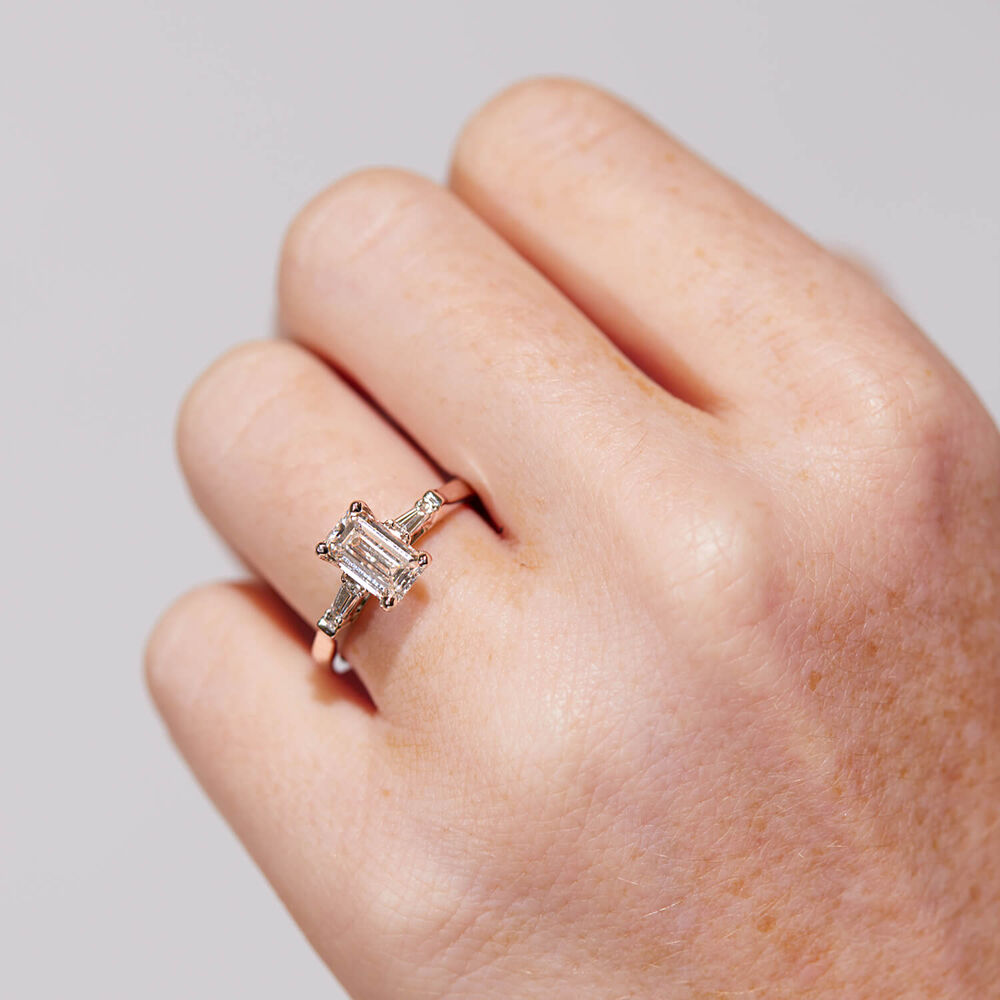 Born Platinum 1.38ct Lab Grown Emerald Baguette Ring image number 4