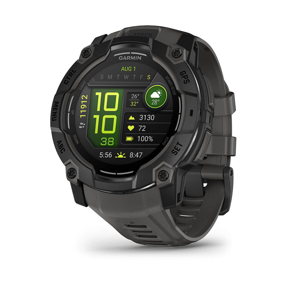 Garmin Instinct 3 AMOLED 50mm Black Bezel Charcoal Silicon Strap Watch image number 0