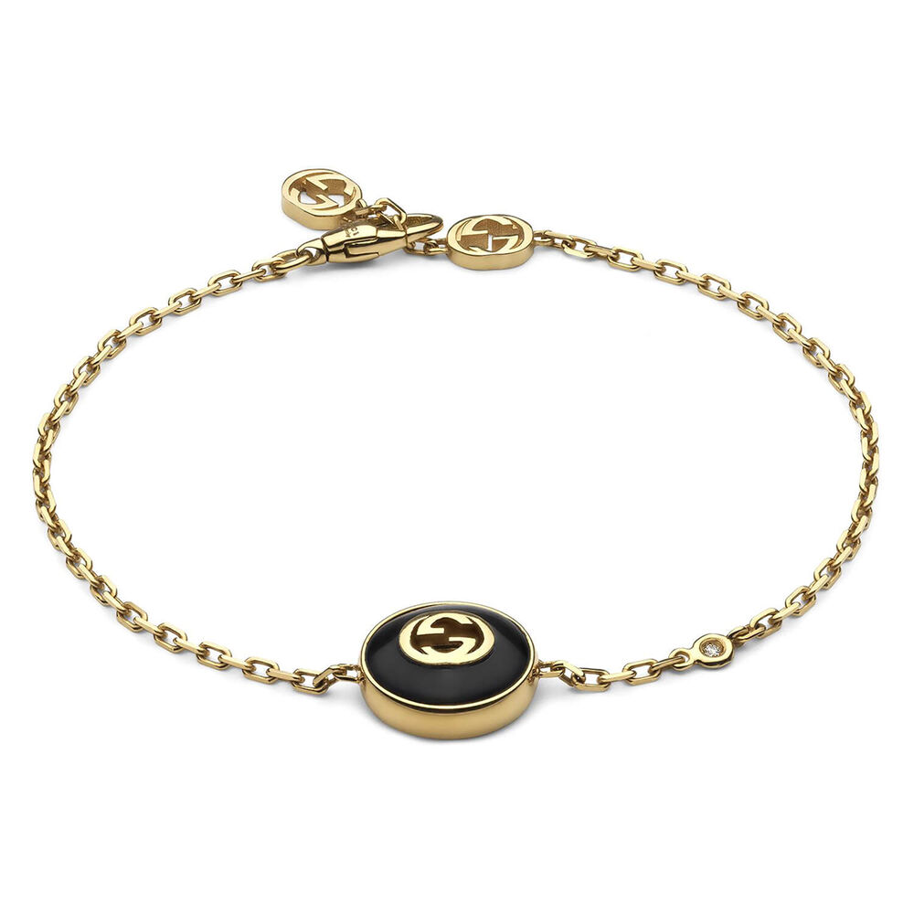 Gucci Interlocking Black Onyx 18k Chain Bracelet (Size M, 6.7")
