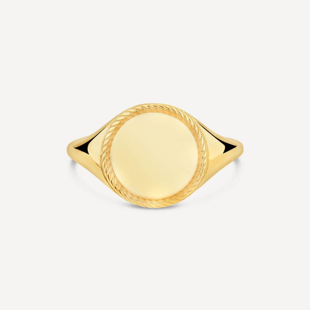 9ct Yellow Gold Round Rope Edge Signet Ring image number 1