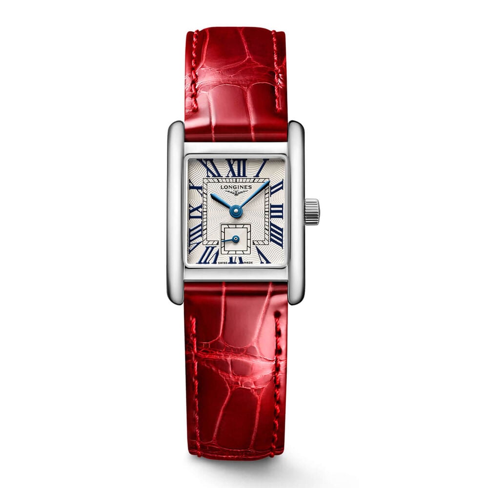 Longines MiniDolcevita 2023 29 X 21.50mm Silver "flinqué" Dial Red Strap Watch image number 6