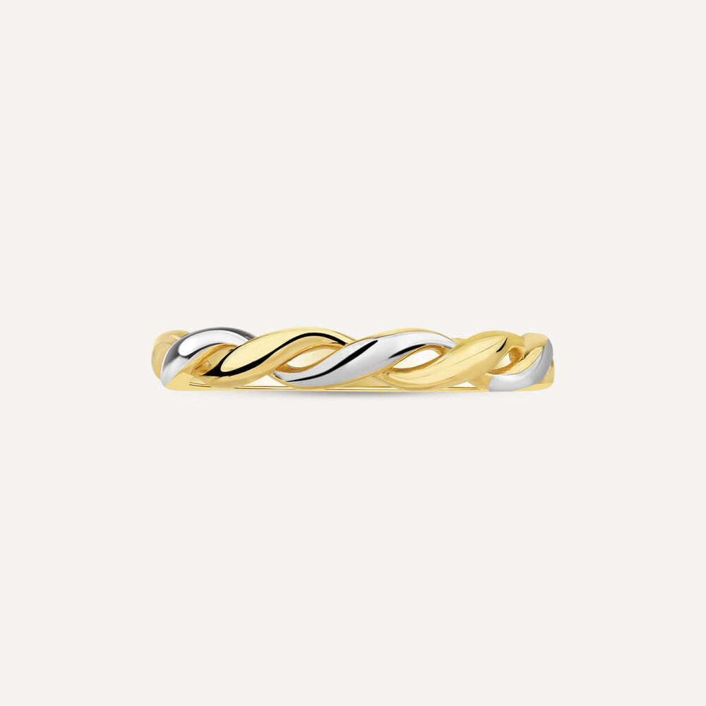 9ct Yellow & White Gold Plaited Plain Ring image number 1