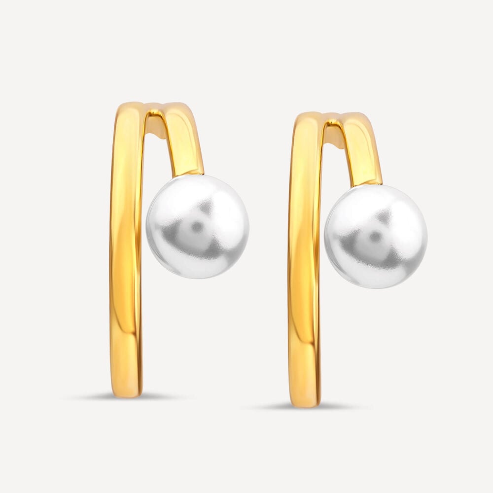 Yellow Gold Plated Sterling Silver Pearl Open Double Hoop Earrings image number 2
