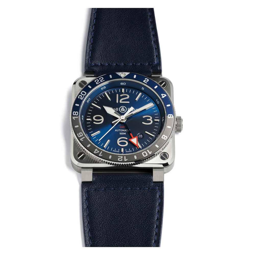 Bell & Ross BR03-93 GMT Blue Dial Blue Leather Strap Watch