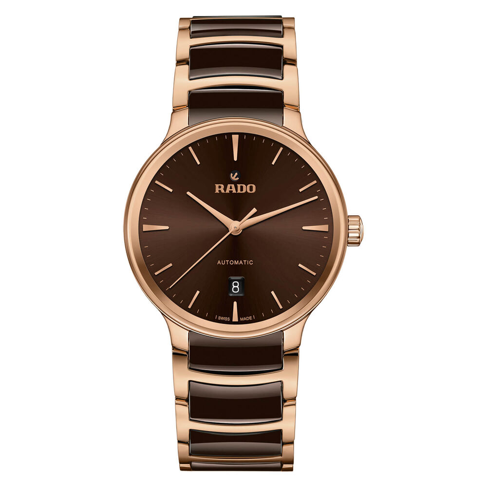 Rado Centrix 39.5mm Brown Dial Rose Gold Index Bracelet Watch