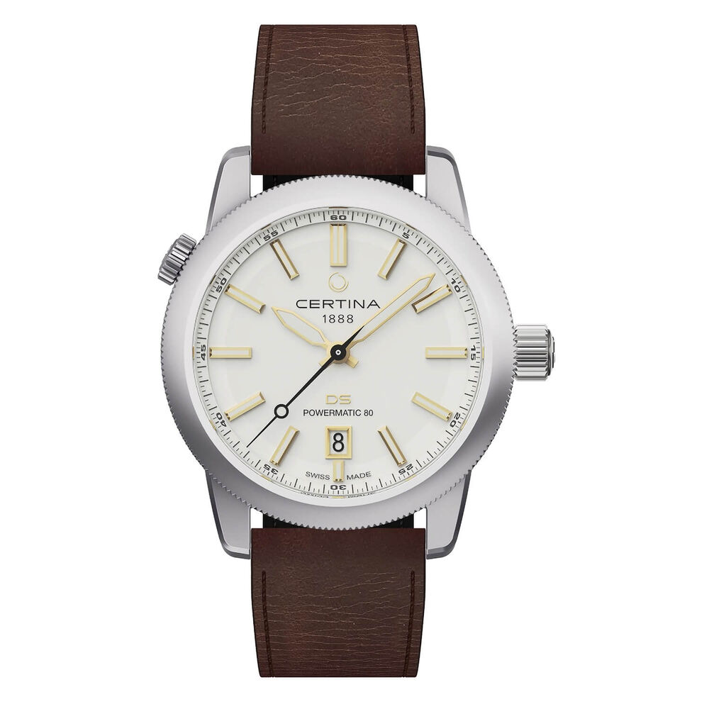Certina DS+ 37.4mm Silver Dial Yellow Gold Bezel Mesh & Leather Strap Watch Kit image number 5