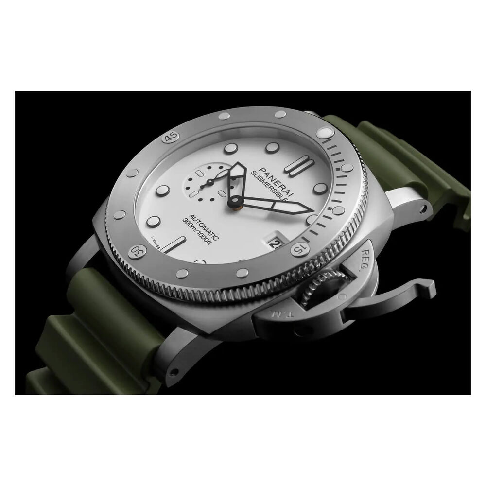 Panerai Submersible 44mm QuarantaQuattro Bianco White Dial Green Strap Watch image number 4