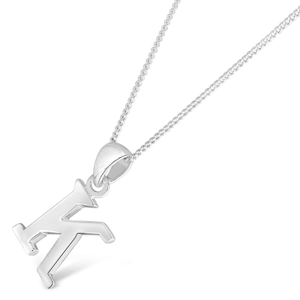Sterling Silver Block Initial K Pendant image number 1