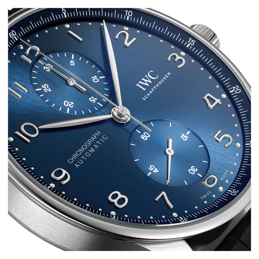 IWC Schaffhausen Portugieser Chronograph Blue Dial Black Strap Watch image number 3
