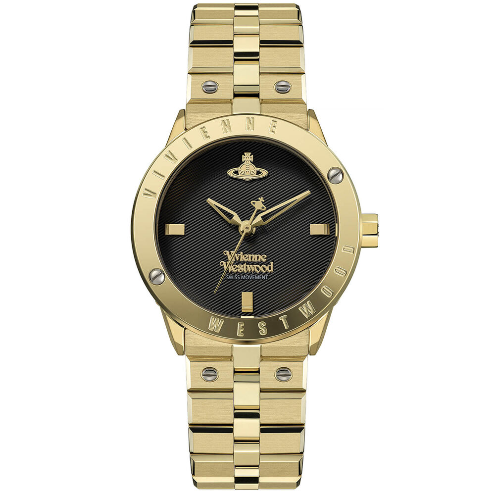 Vivienne Westwood Trellick 30mm Black Dial Gold Tone Steel Bracelet Watch