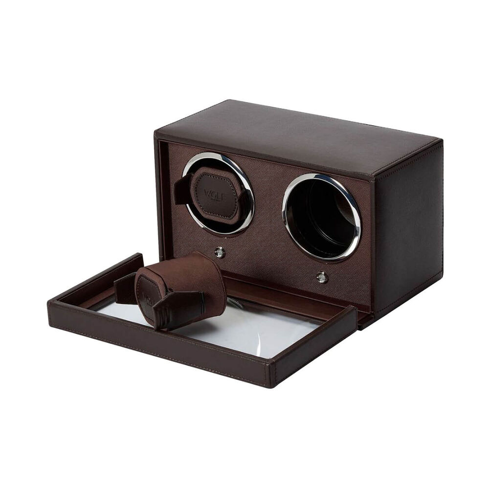 WOLF Cub Brown Double Watch Winder With Cover