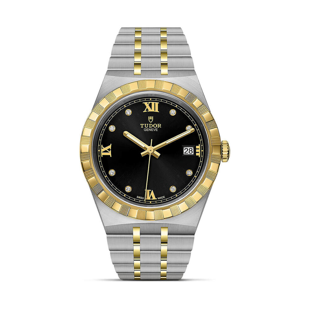 TUDOR Royal 38mm Black Dial Diamond Dots Gold Bezel Two-Tone Steel Bracelet Watch