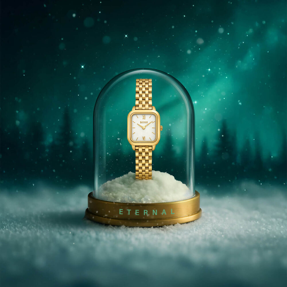 BOSS Mae Petite 22mm Square Silver Dial Gold Tone Steel Bracelet Watch image number 8