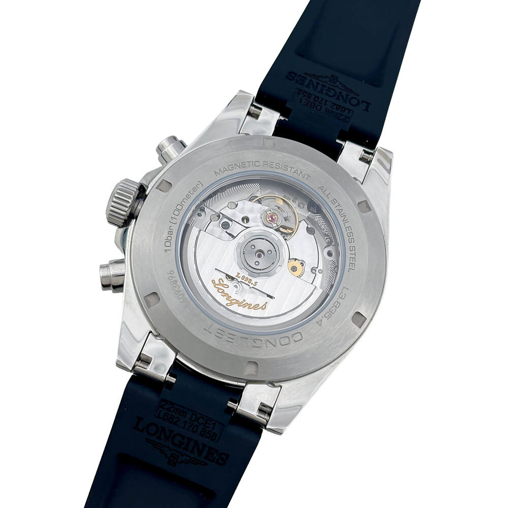 Pre-Owned Longines Conquest Chronograph 42mm Champagne Dial Black Rubber Strap Watch image number 2