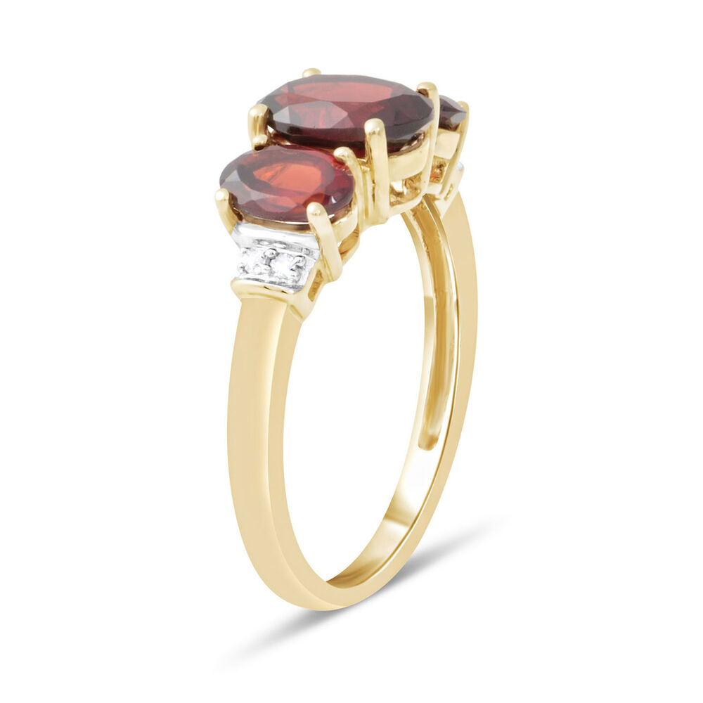 9ct Yellow Gold Garnet & Diamond Ring image number 3