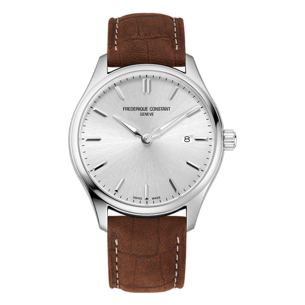 Frederique Constant Gentlemen Classic 40mm Quartz Silver Dial Brown Leather Strap Watch