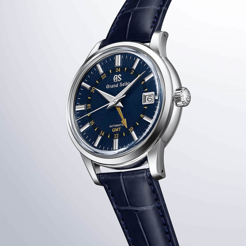 Grand Seiko 'Moondrop' Contemporary Classics GMT 39.5mm Blue Dial Leather Strap Watch