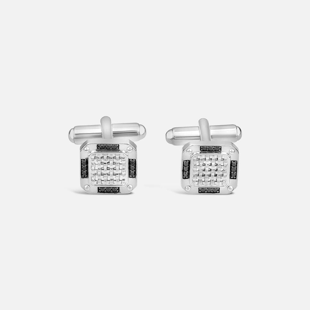 Sterling Silver Black Cubic Zirconia Square Cufflinks