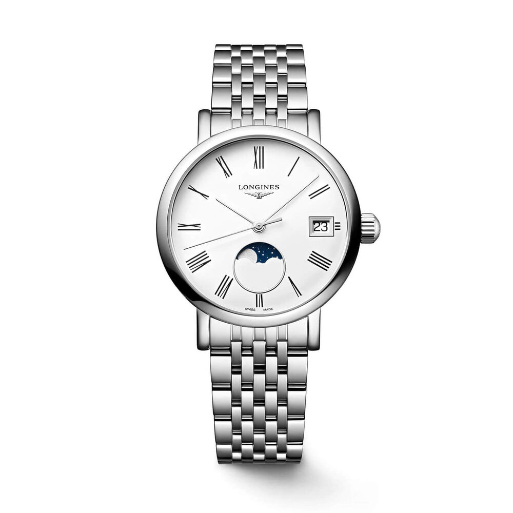 Longines Elegant 30mm White Dial Moonphase Steel Bracelet Watch image number 0