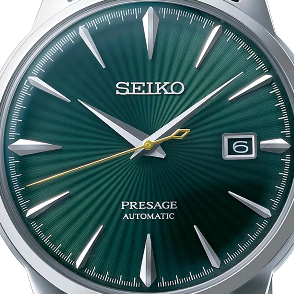 Seiko Presage Cocktail Time &lsquo;Mockingbird&rsquo; 40.5mm Green Dial Brown Leather Strap Watch