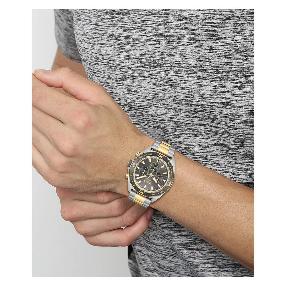 BOSS Energy 44mm Grey Dial Yellow Gold PVD & Steel Case Chronograph Watch image number 3
