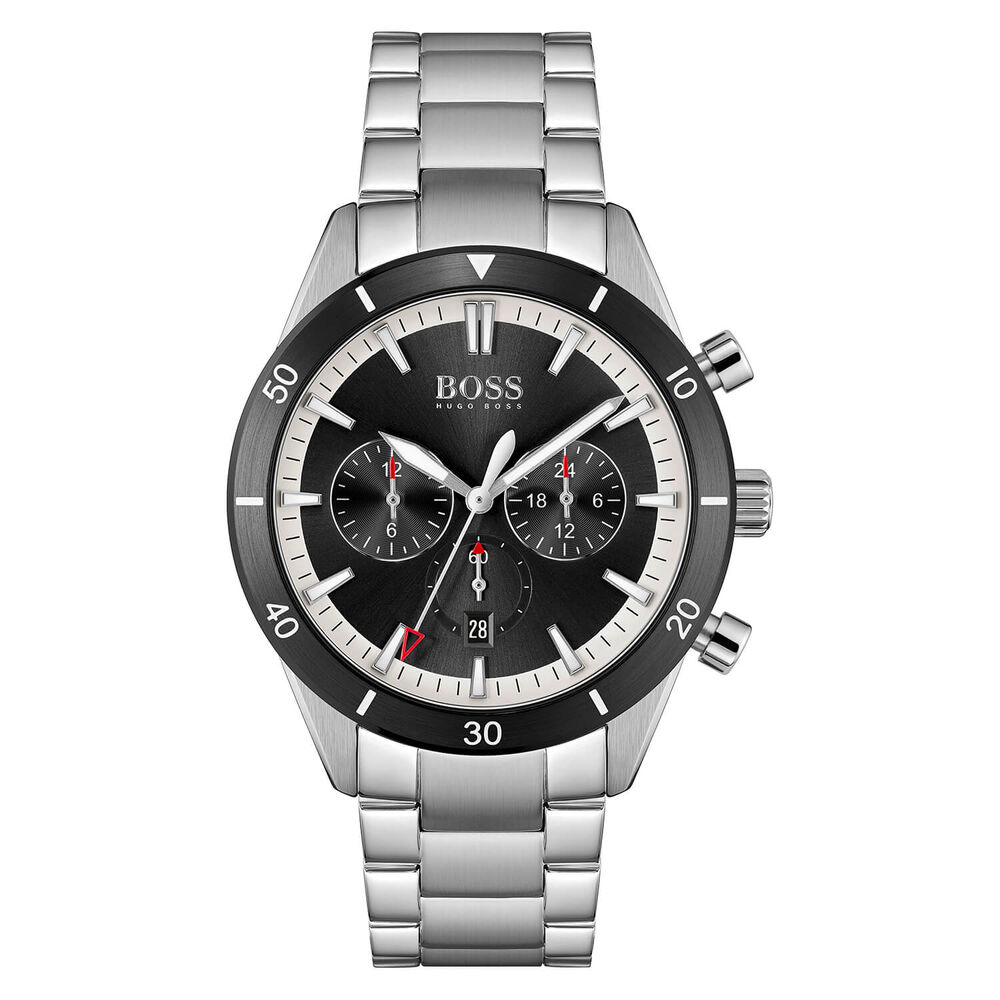 BOSS Santiago 44mm Black Dial Chronograph Steel Case Bracelet Watch