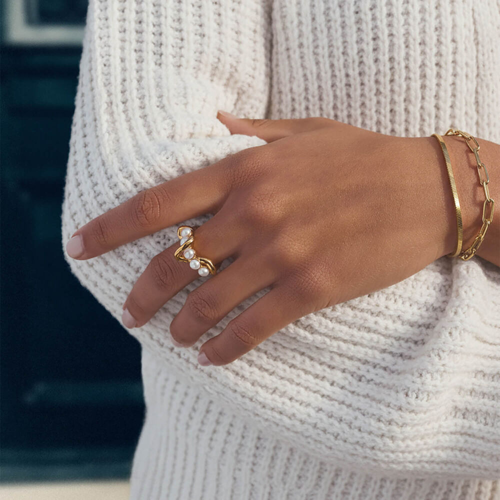 Missoma 18ct Gold Vermeil Sterling Silver Molten Pearl Twisted Stacking Ring (UK Size P)