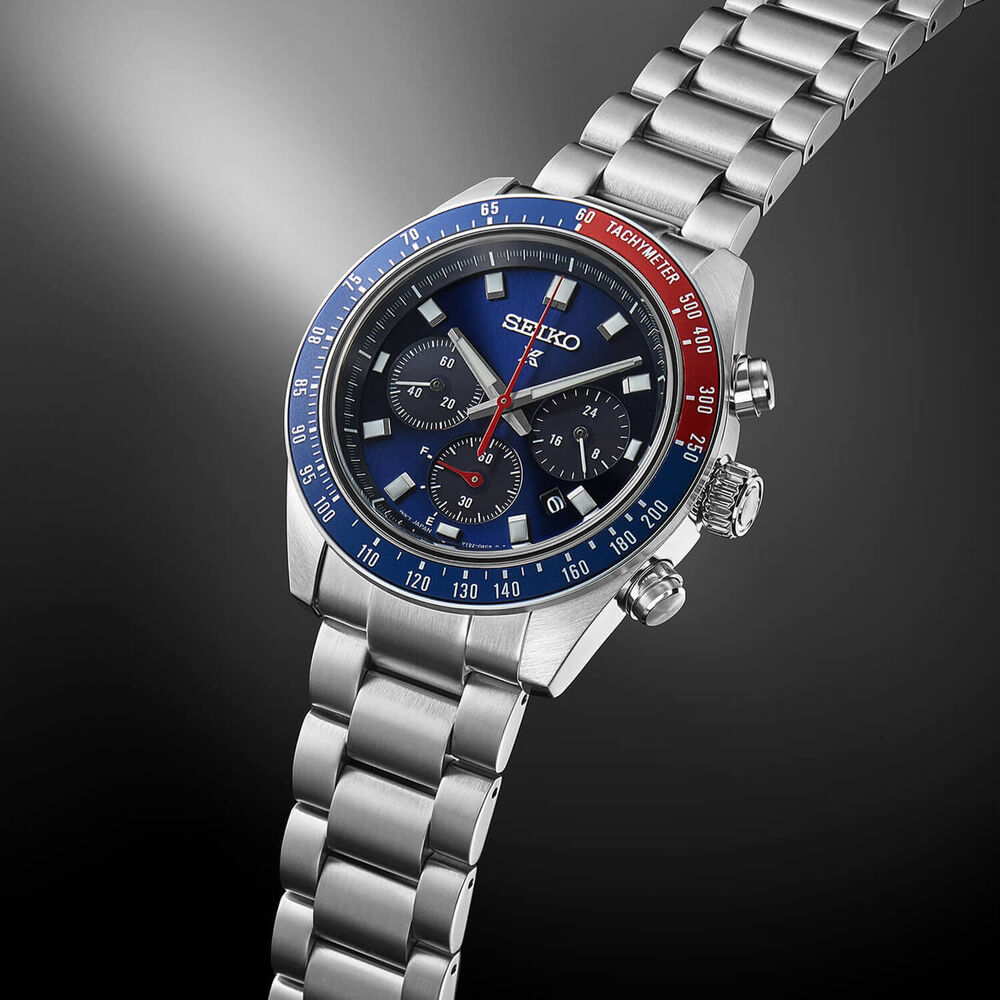 Seiko Prospex Speedtimer Go Large 41.4mm Blue Dial Blue & Red Bezel Bracelet Watch