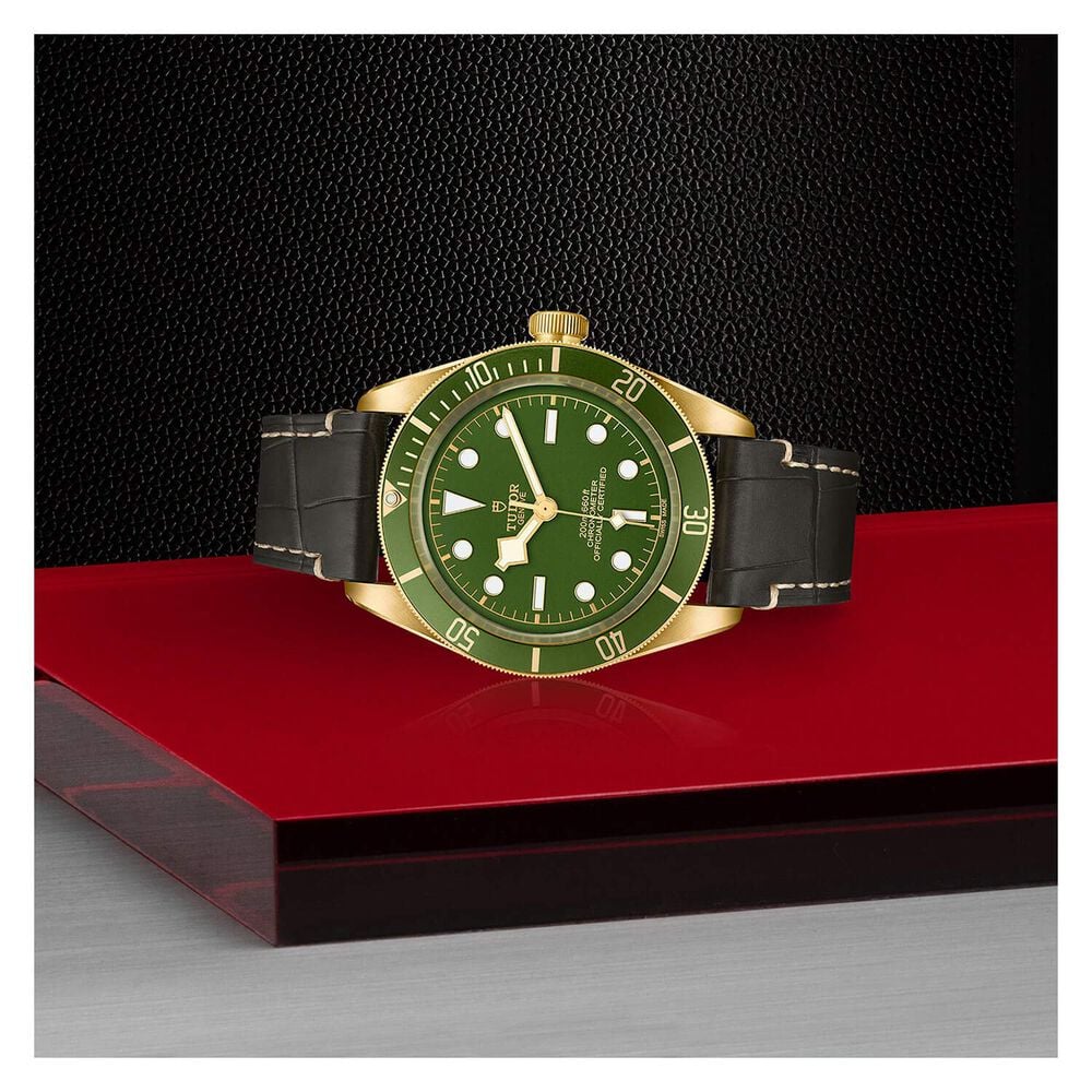 TUDOR Bay Fifty-Eight 39mm 18ct Yellow Gold Case Green Dial Leather Strap Watch image number 4