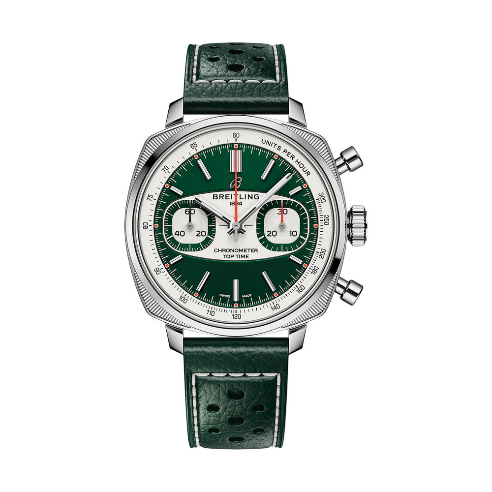 Breitling Top Time B01 Racing 38mm Green Dial Green Leather Strap Watch