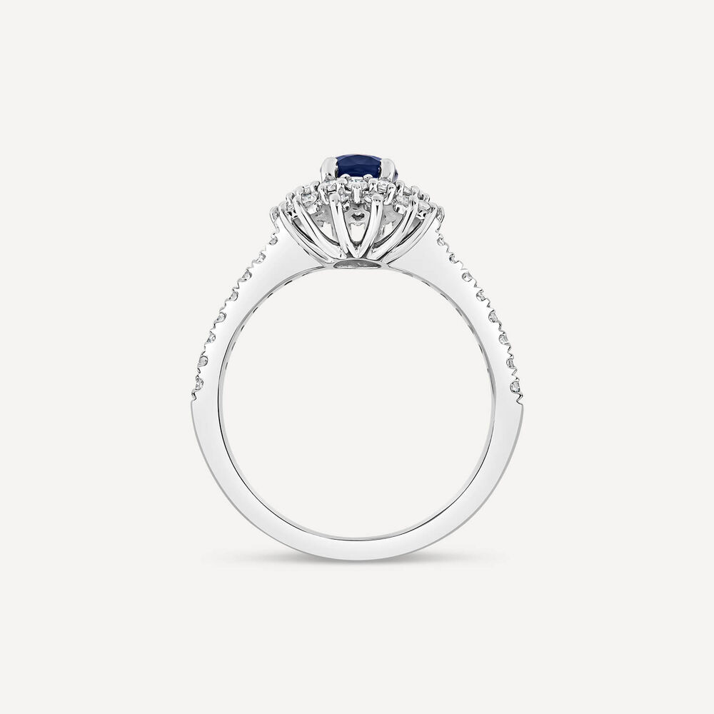 Platinum Oval Sapphire Centre 0.50ct Diamond Set Shoulders Ring image number 3