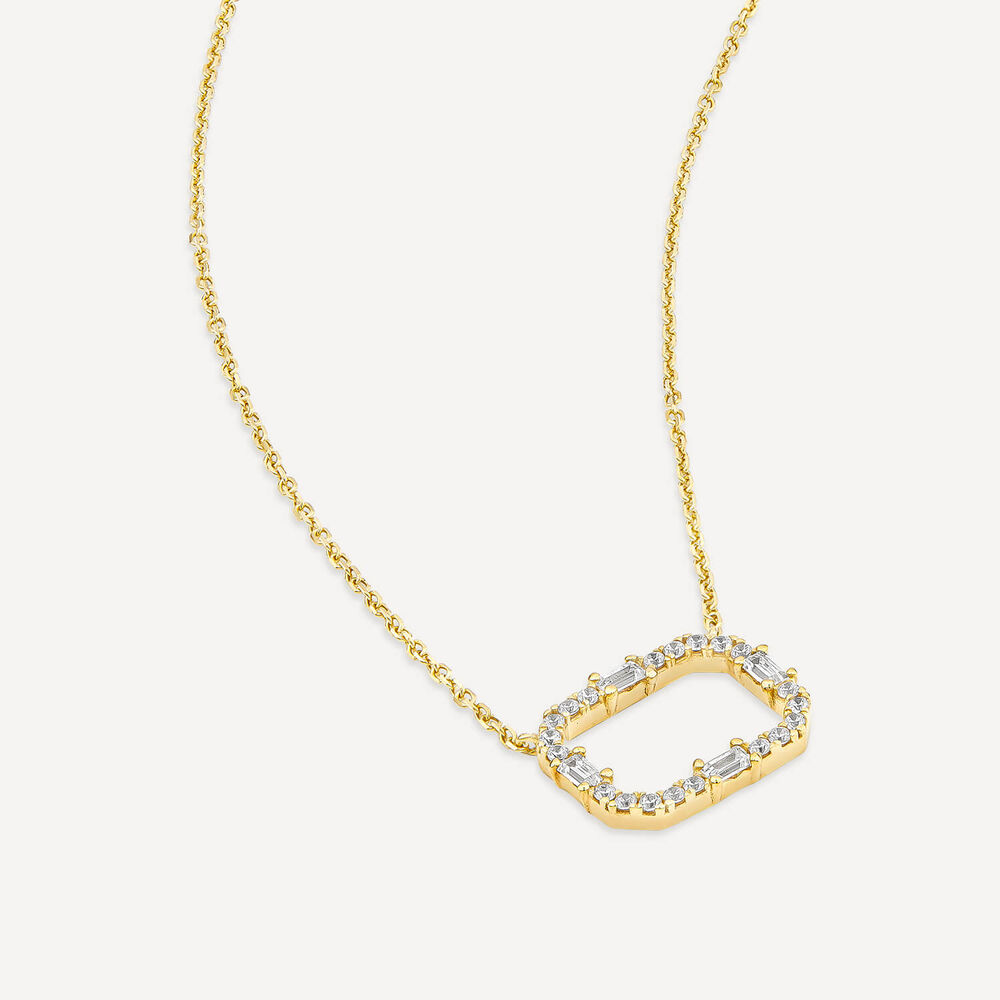 9ct Yellow Gold Open Rectangular Baguette & Round Cubic Zirconia Pendant image number 3