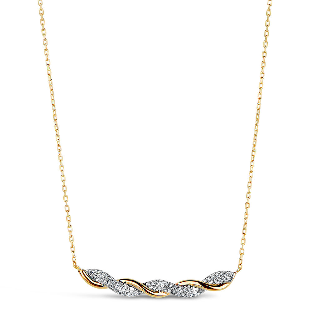 9ct Yellow Gold 0.09ct Diamond Twist Bar Necklet image number 0