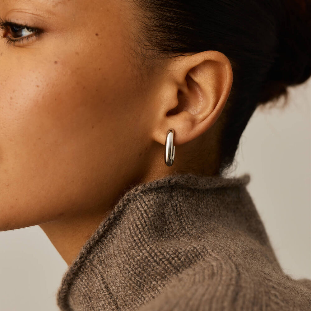 Missoma 18ct Platinum Plated Steel Chubby Oval Small Hoop Earrings