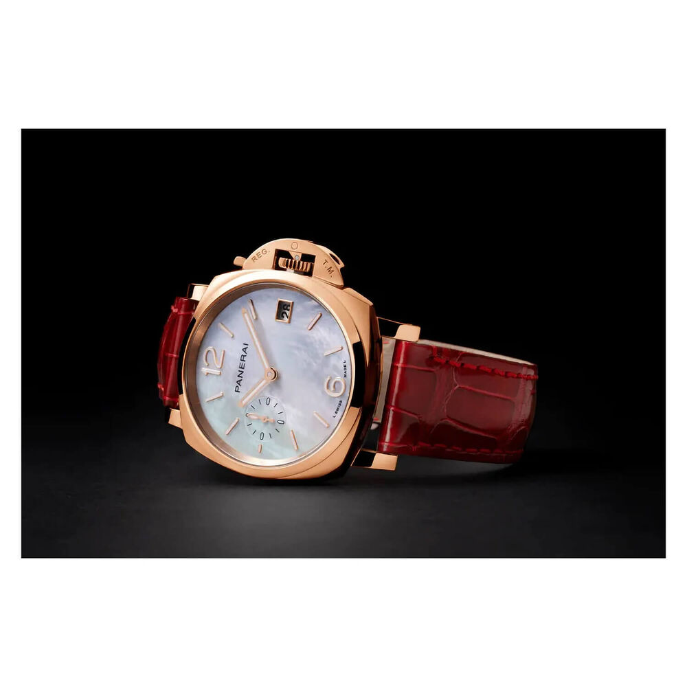 Panerai Luminor Due 38mm Goldtech™ Madreperla Pearlised Dial Red Strap Watch image number 4
